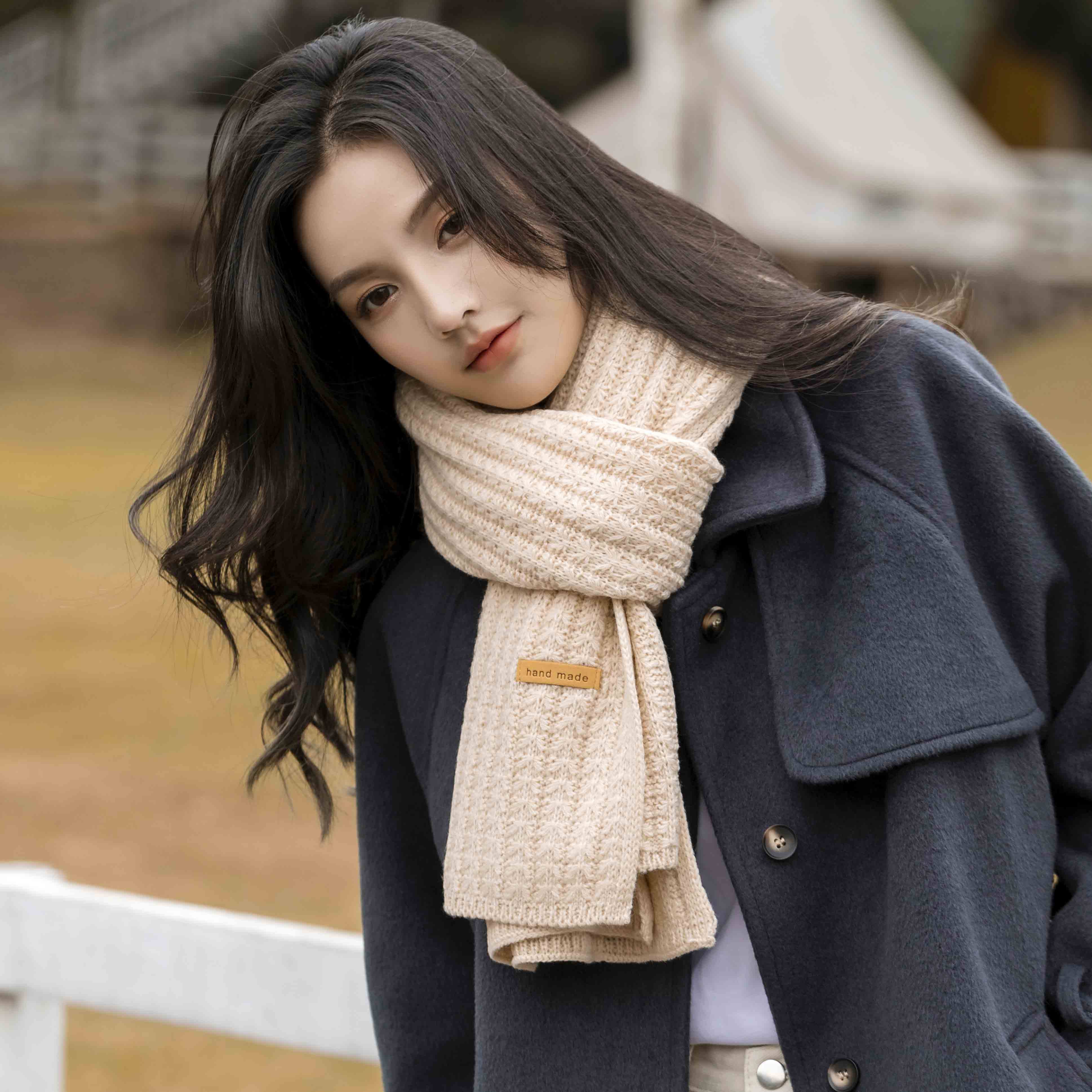 韩版纯色针织毛线围巾女秋冬季保暖ins学生网红情侣款百搭围脖男