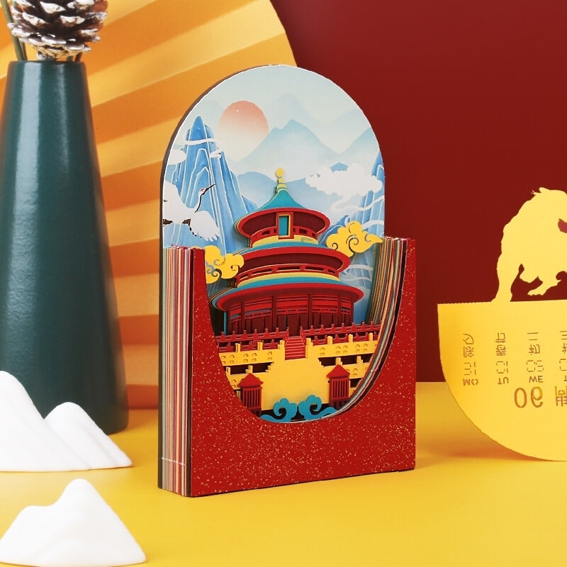 2022虎年创意纸雕日历故宫建筑3d立体台历手撕台式日历表文创礼品