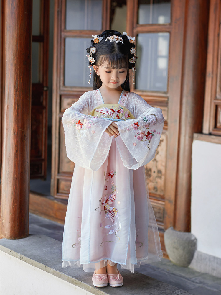 茗楠之家汉服女童春装儿童古装超仙连衣裙中国风公主裙小女孩襦裙