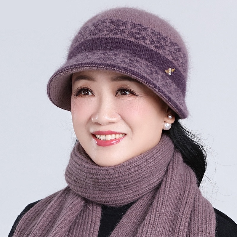 秋天老年人帽子女奶奶春秋洋气中老年冬天保暖护耳老太太针织毛线