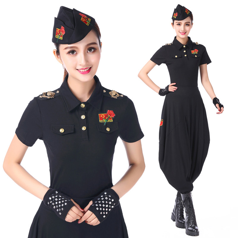 2020夏季新款水兵舞服装女套装军旅风短袖上衣广场舞演出服