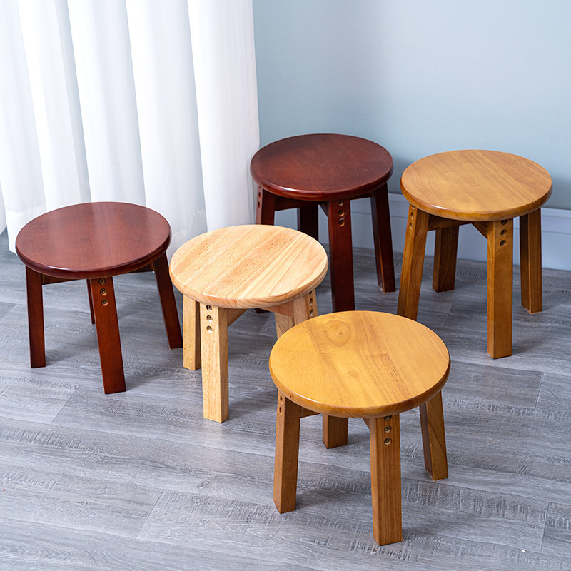 高档全实木小圆凳家用小凳原木凳子换鞋凳茶几小木凳胡桃色小圆凳