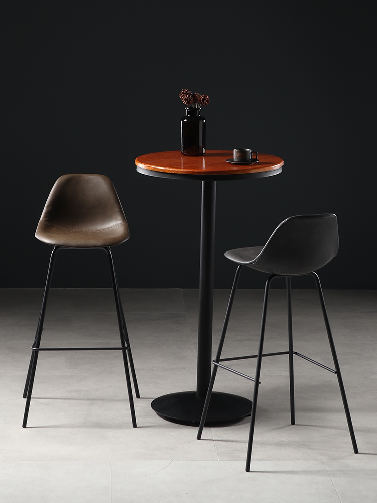 北欧轻奢皮艺高脚吧椅现代简约铁艺吧凳复古风s酒吧咖啡奶茶店吧