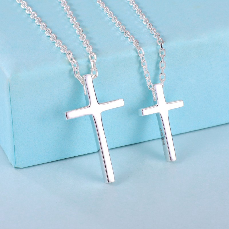 正品s925纯银十字架吊坠男s女情侣项链学生v简约锁骨链情人节礼物