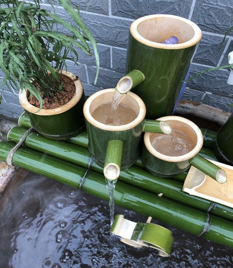 盆景摆件流水养鱼_竹鱼缸摆件北欧流水景观客厅养鱼盆景循环水花盆