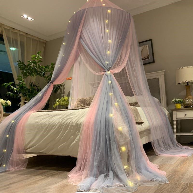 公主床头帘幔纱女童蚊帐床帘一体式家用房间女童床纱欧式粉色卧室