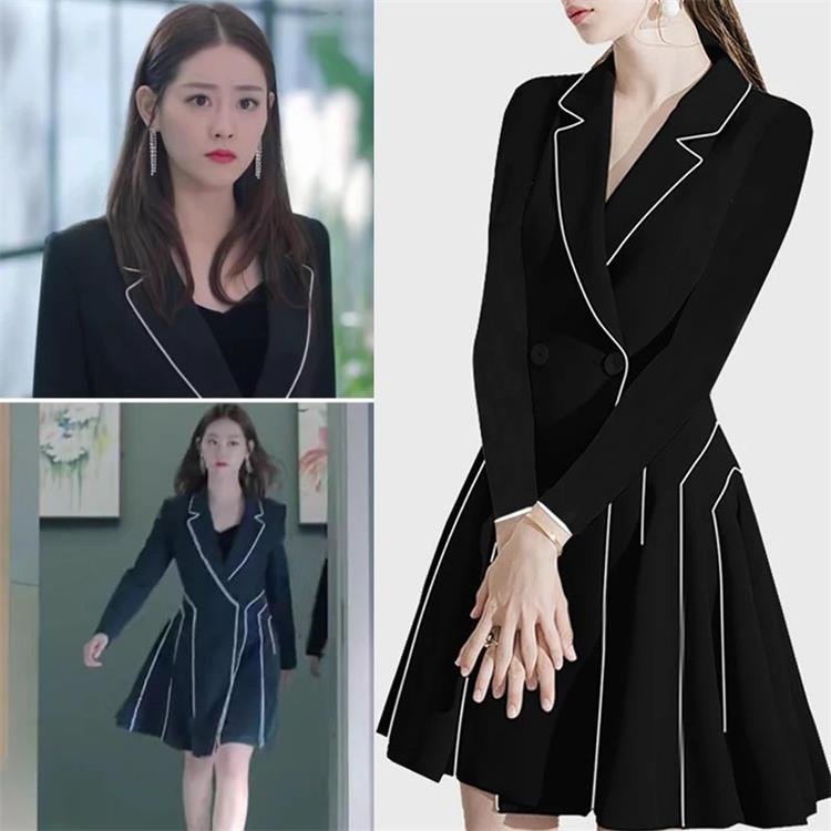 春秋新款收腰大摆西装领外套风衣一千零一夜周心妍祝绪丹同款大码