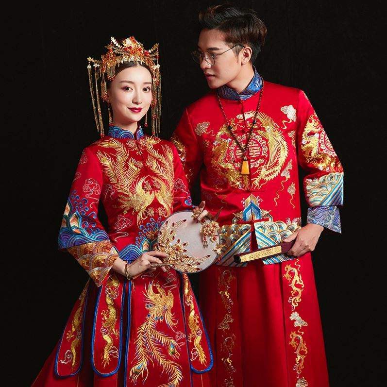 秀禾服情侣套装结婚礼服新款中式新娘新郎男女嫁衣显瘦出阁服和优惠券