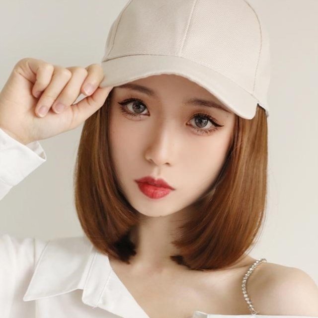 假发帽子女夏短发带一体鸭舌帽头时尚头春夏甜美可爱女孩