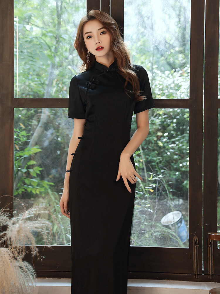 黑色蚀骨旗袍年轻款少女2021年新中国风新式复古现代风显瘦连衣裙