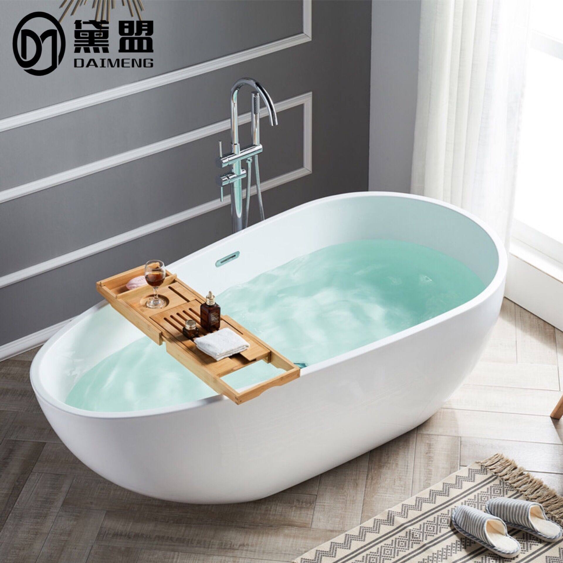 黛盟 厂家直供亚克力独立式广东佛山浴缸酒店民宿工程缸1.3-1.7米