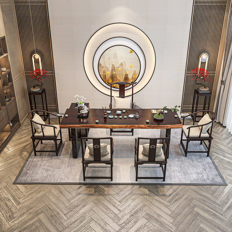 高档新中式仿古实木茶桌茶台办公室大板茶桌椅组合禅意客厅功夫