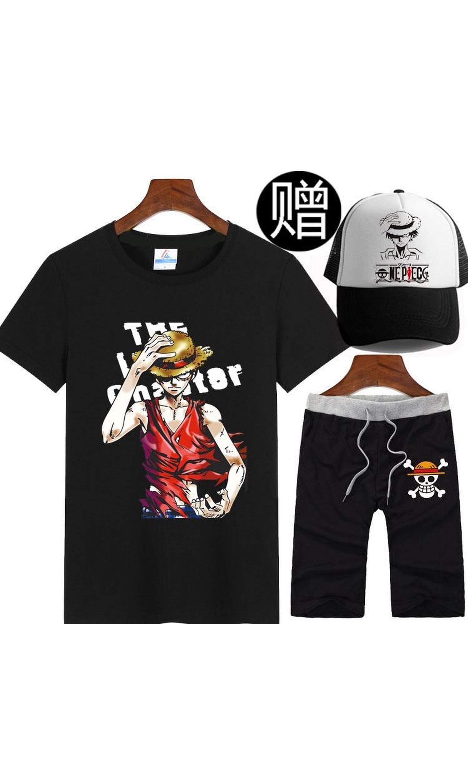 海贼王t恤衣服夏季儿童短裤短袖纯棉路飞男孩套装女童兄妹空调服8