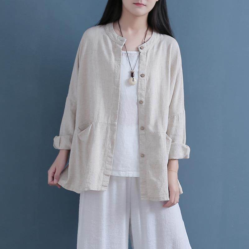 新款棉麻外套女复古宽松长袖防晒秋季开衫亚麻外搭衬衫民族风上衣