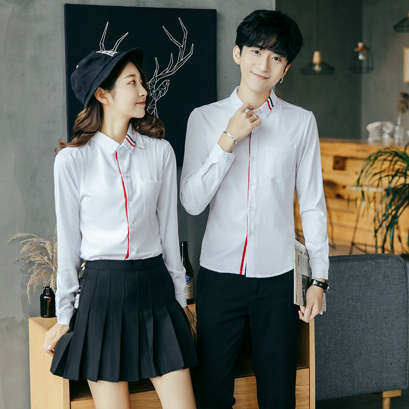 情侣衬衫长袖情侣装修身款