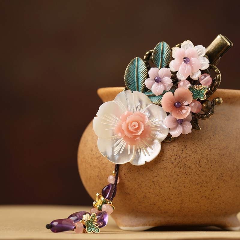 花朵饰品复古风头饰刘海夹气质边夹顶夹成人夹子头发夹发饰韩版女