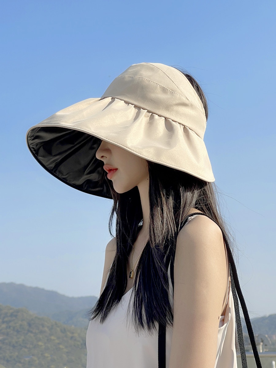 夏天女士帽子洋气漂亮的大帽檐漏顶露马尾遮脸遮阳时尚可折叠2021