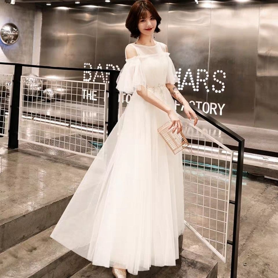 白色宴会晚礼服长款2020新款仙气气质学生小礼服裙女春18岁成人礼