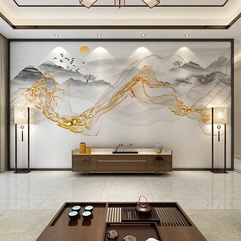 电视背景墙壁画2021年新款壁布欧式新中式大气轻奢简约高档墙纸