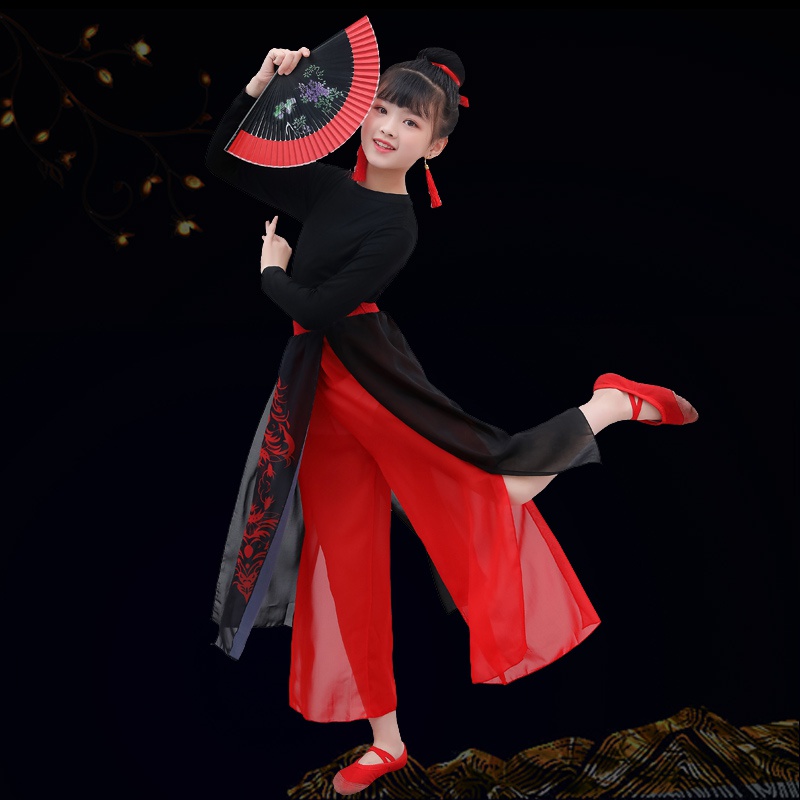 儿童青春有你2同款演出服练功扇子舞芒种古风古典舞蹈服女童飘逸
