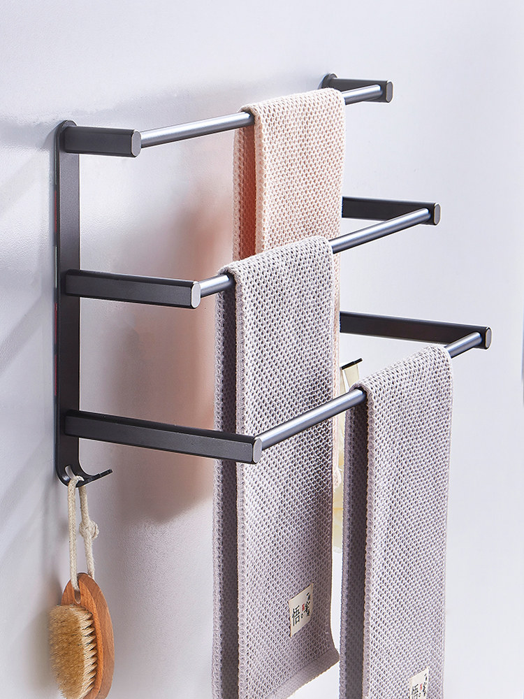 免打孔式挂毛巾架置物架壁挂免钉卫生间太空铝毛巾杆单杆毛巾挂架