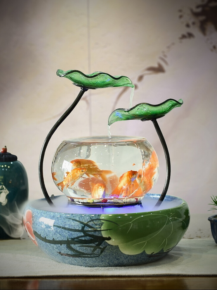 圆形鱼缸循环流水鱼缸造景循环流水器摆件循环鱼盆缸流水生财鱼缸