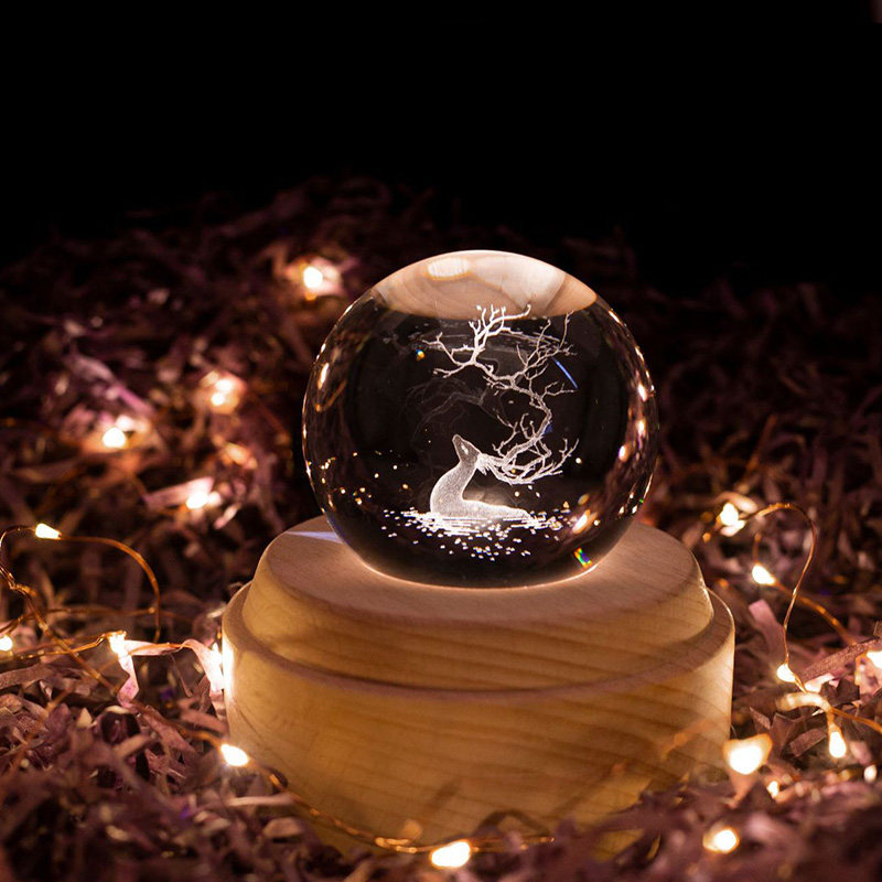 透明水晶球麋鹿小夜灯七夕送女朋友闺蜜创意礼品儿童a生日礼物男