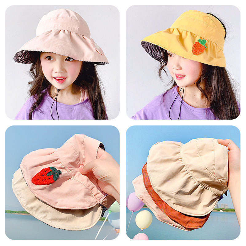 儿童亲子款空顶帽子女孩宝宝夏季防晒折叠大帽檐沙滩帽可太阳帽无