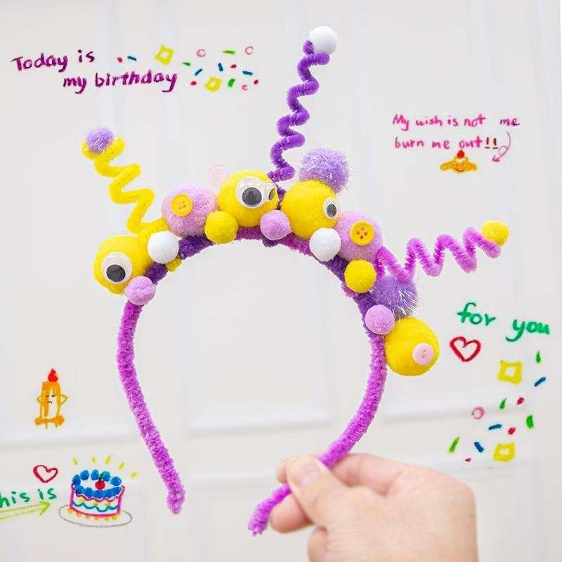 加密彩色毛根绒条扭扭棒diy发箍材料包发夹创意益智玩具手工制作