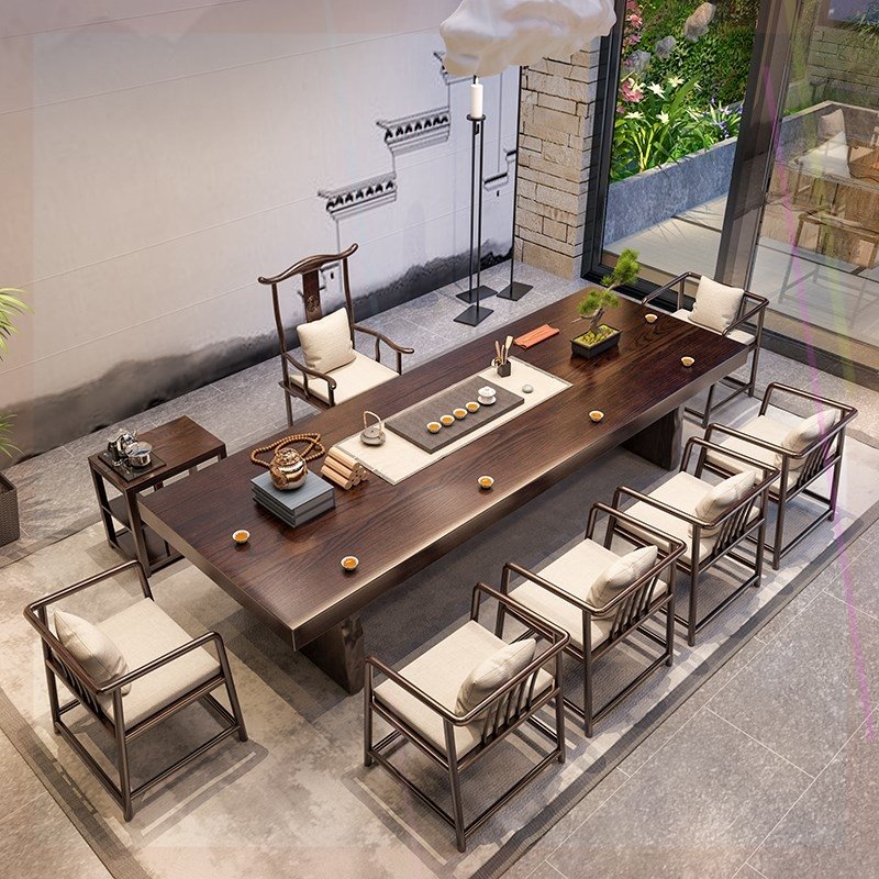 大板办公桌新中式泡茶台简约现代客厅原木茶桌椅组合实木功夫茶几