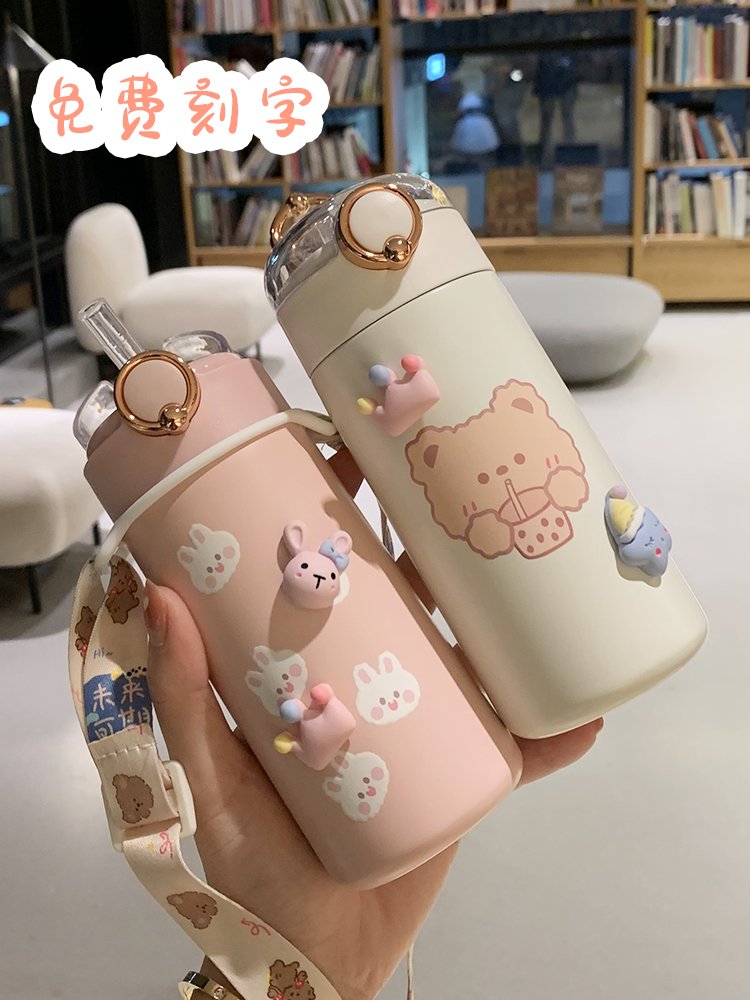 儿童水杯保温杯女可爱带吸管式少女孩高颜值包包网红学生上学杯子
