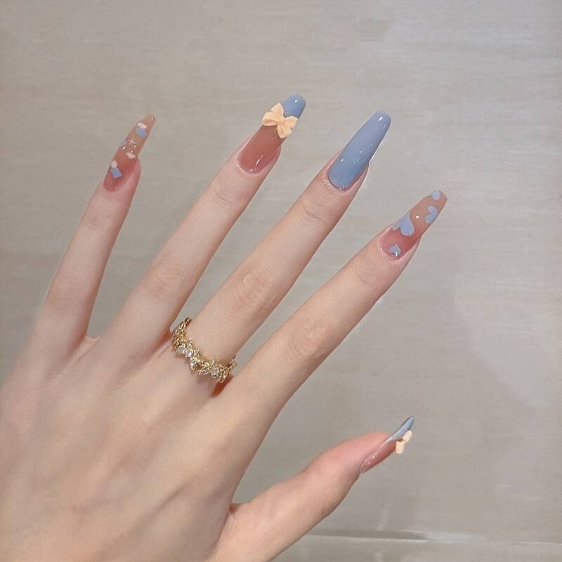 美甲成品高级感仙气可穿戴式可爱美甲片夏季显白2021年新款辣妹长