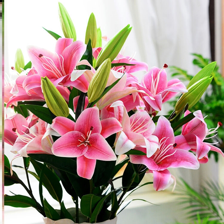 假花仿真花高档2021新款客厅百合花绢花摆放电视柜两边摆花束装饰