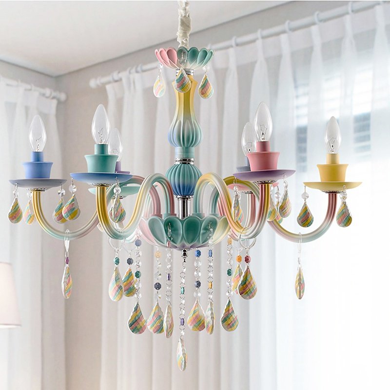 彩色水晶吊灯欧式田园卡通儿童房男孩公主女孩客厅灯餐厅灯卧室灯