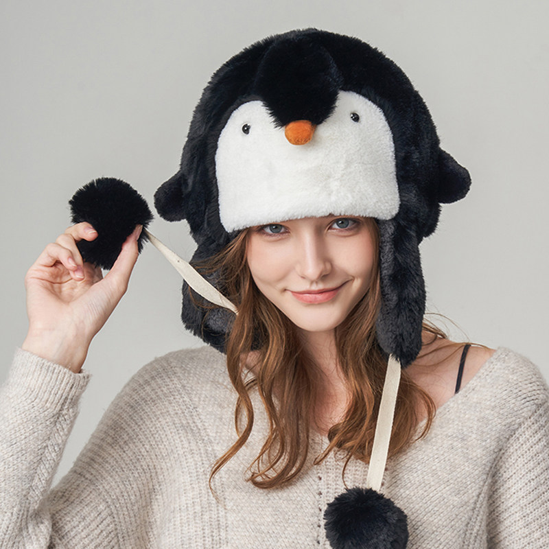 企鹅帽子毛绒冬季滑雪原创保暖好玩可爱萌企鹅雷锋帽个性潮流百搭