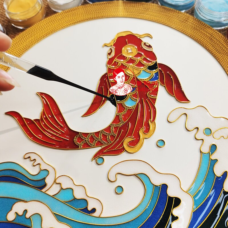 鱼跃v龙门景韵阁景泰蓝掐丝珐琅画diy材料包好t寓手工金丝意装饰