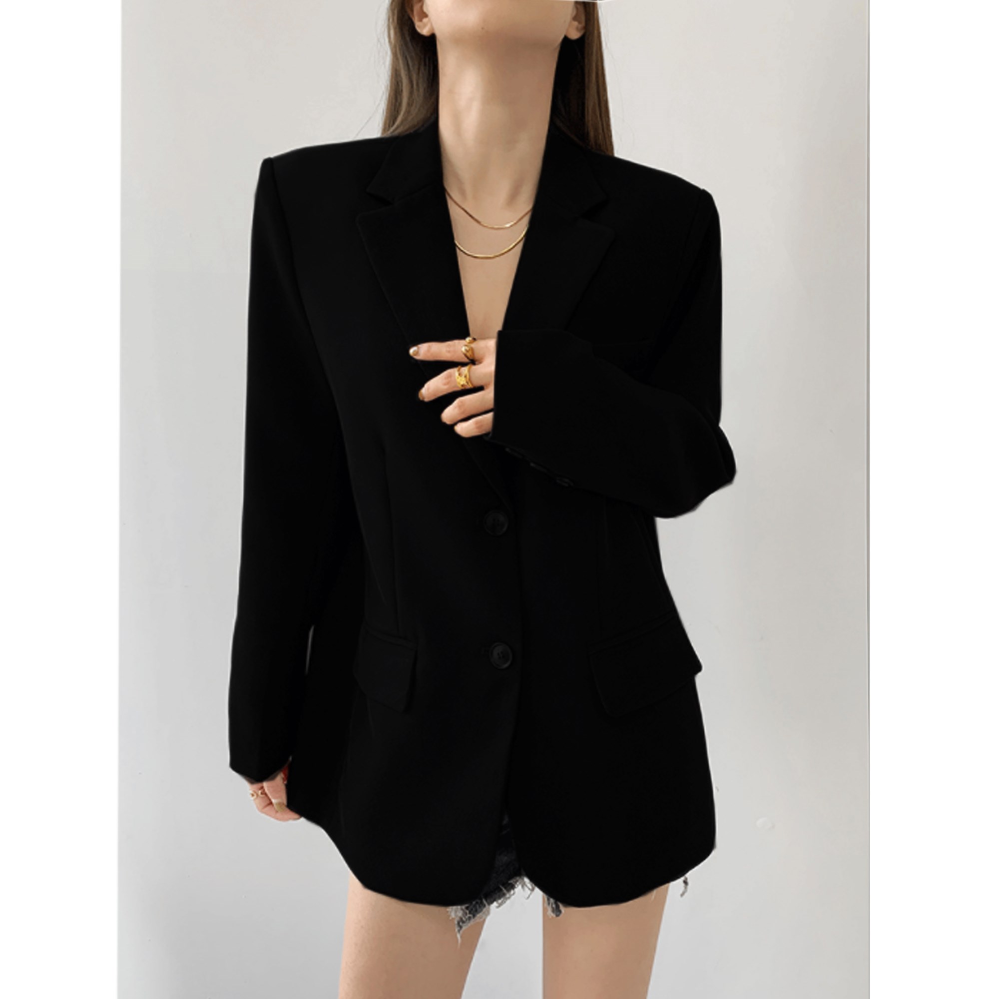 高级感黑色西装外套女2022春秋新款韩版宽松复古休闲显瘦小西服