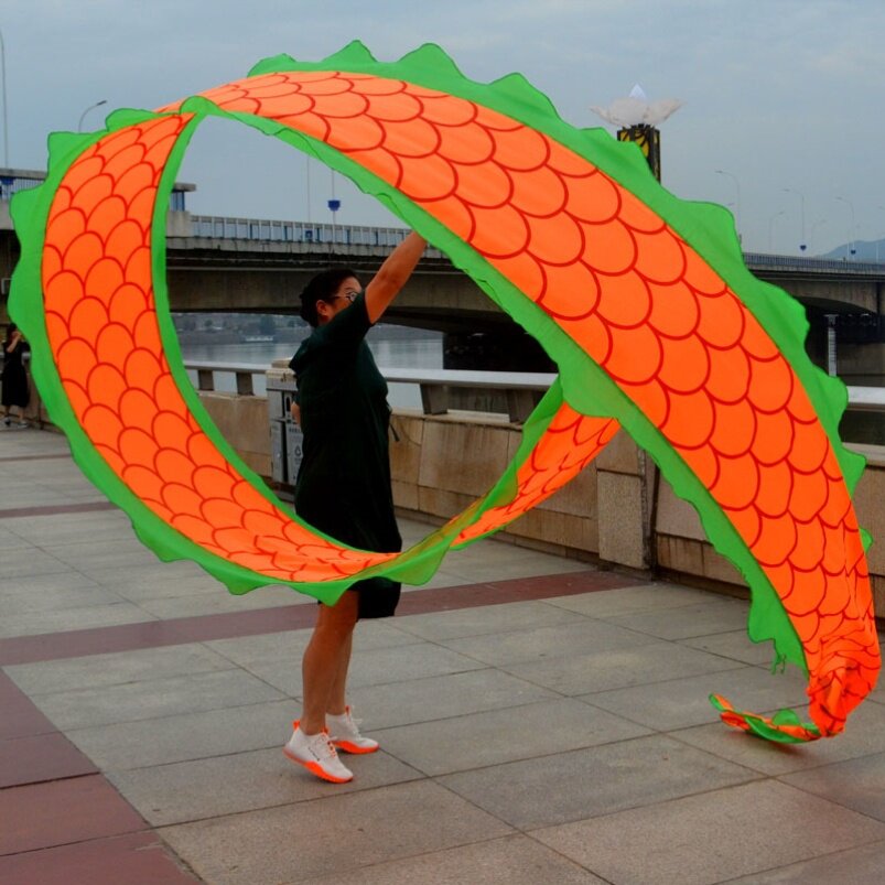 广场舞健身龙甩彩带中老年耍龙绳子轻薄单人舞龙龙头布龙甩球彩绸