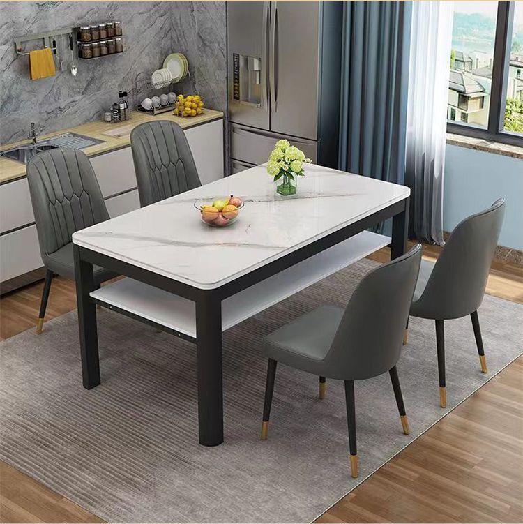 钢化玻璃双层餐桌椅组合装现代家用小户型吃饭客餐厅厨房长方形桌