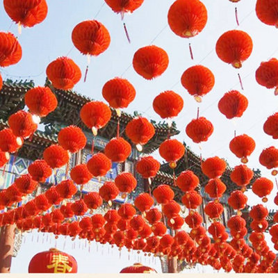 个小红灯笼纸灯笼场景装饰布置节日春节结婚喜字灯笼户外防水优惠券
