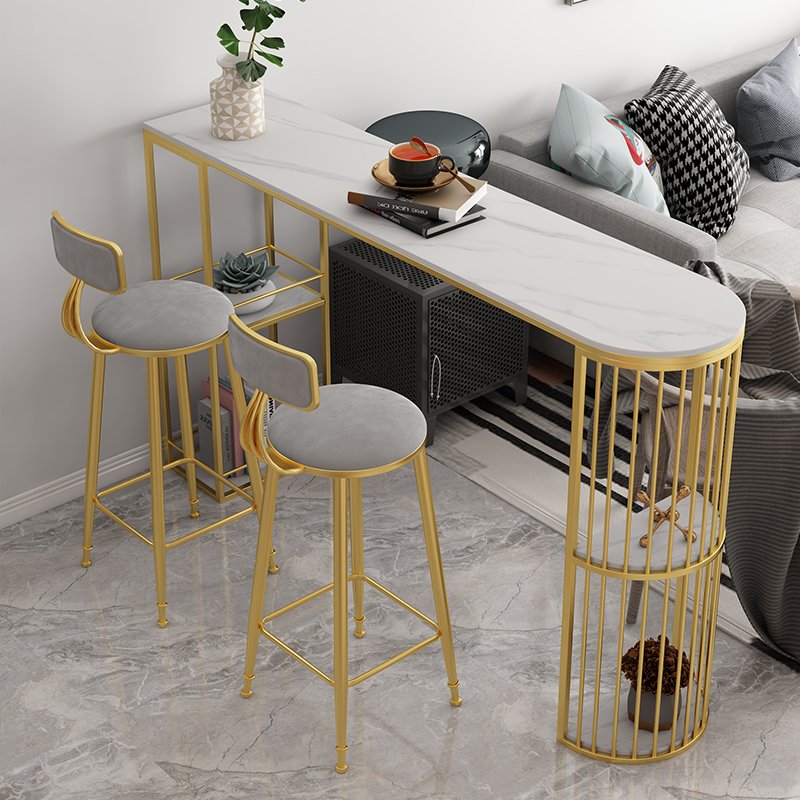 北欧金色大理石吧台桌家用餐桌客厅隔断柜酒吧桌轻奢靠墙高脚桌椅
