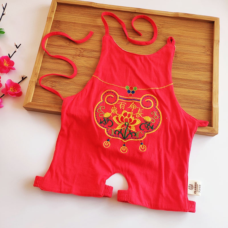 红肚兜婴儿连体肚兜纯棉男女宝宝护肚围新生儿全棉连脚带腿小兜兜