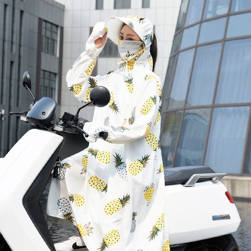 电动车摩托车防晒衣女夏季全身长款防紫外线纯棉电瓶车骑车装备帽