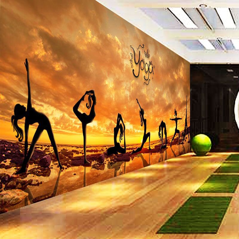 高档5d清新简约瑜伽馆壁纸养生馆b壁画背景墙纸健身房舞蹈室莲ins