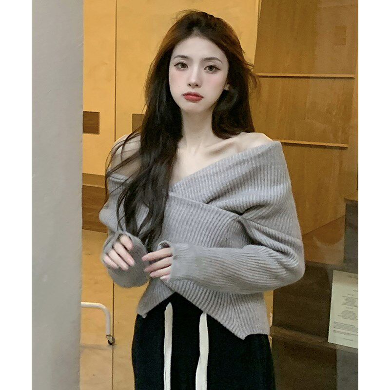 短款一字领毛衣