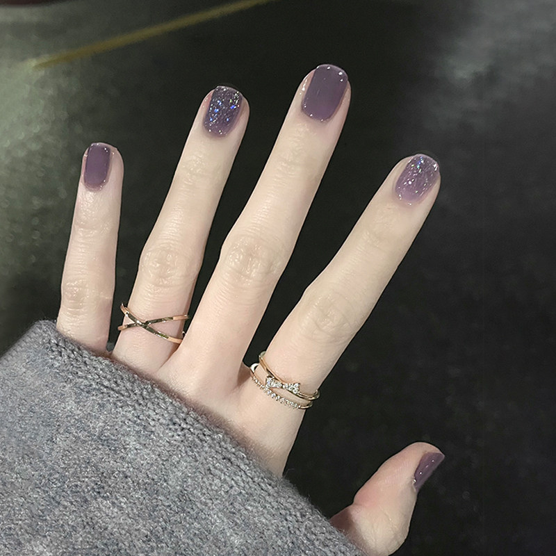 2021年新款网红流行烟紫色指甲油胶紫闪碎粉美甲店专用持久光疗胶