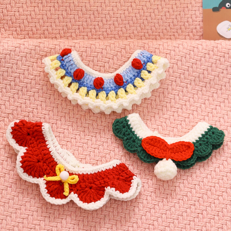 圣诞猫咪领结宠物铃铛项圈可爱针织围脖圣诞节手工编织装饰脖圈