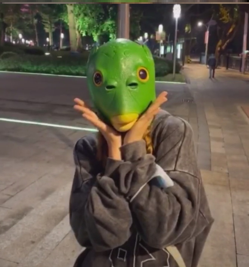 禄头怪网红绿鱼头绿皮怪面具绿脸怪鱼头头套无味抖音同款绿头怪
