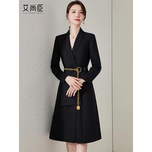 黑色长袖连衣裙女秋季2024新款高级感气质职业前台工作服工装裙子