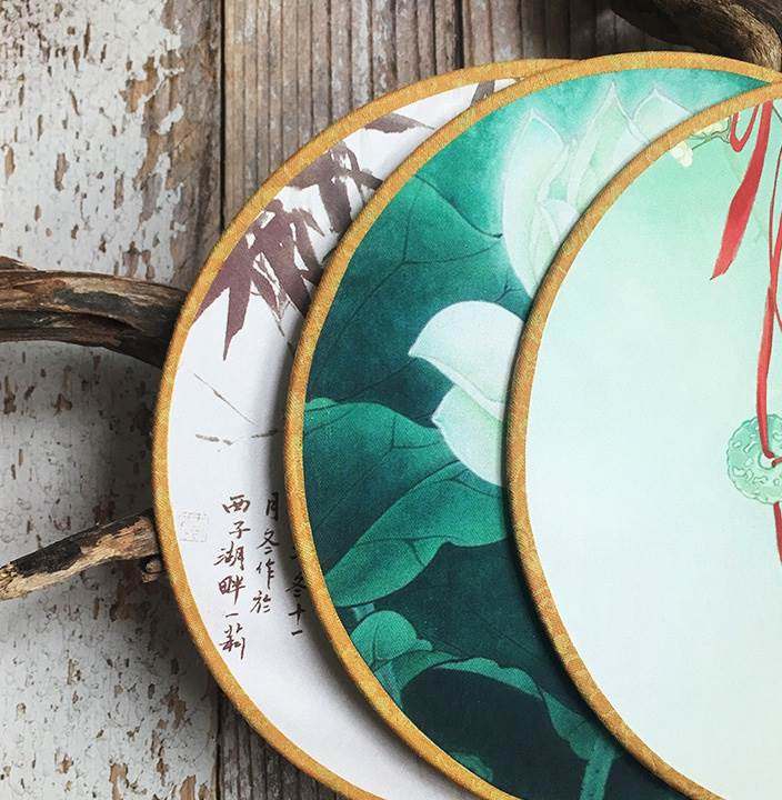 式典古真舞丝形扇花复圆柄中国印女汉服团扇扇子风扇古宫圆风蹈